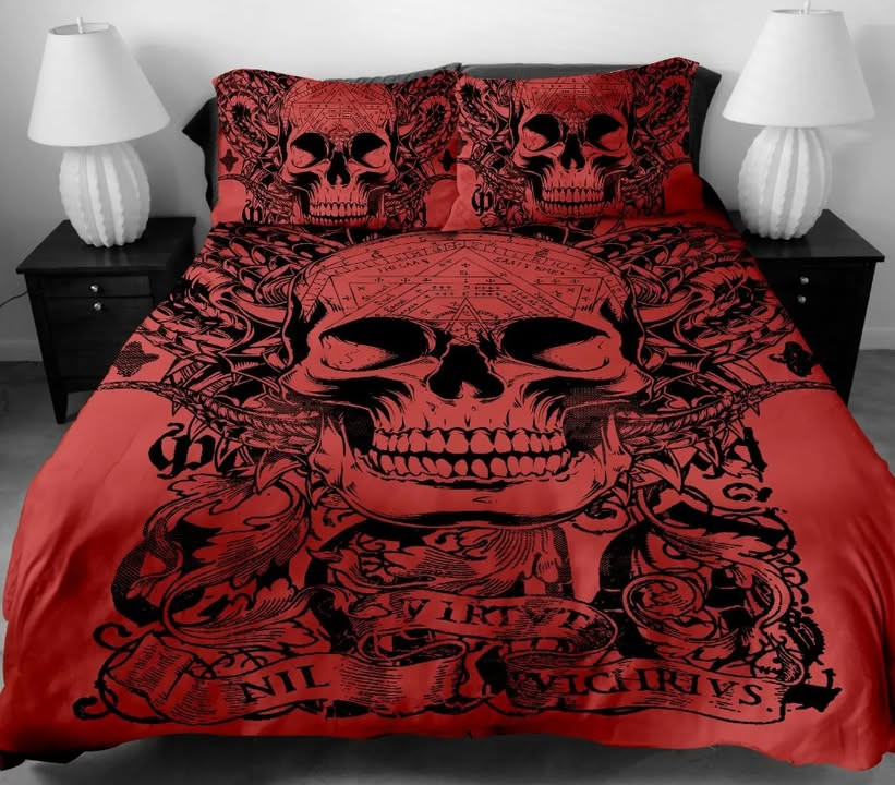 Red Skull Quilted Bedding Set Gothic Bedspread Set Bedroom Decor Gifts For Skull Lovers