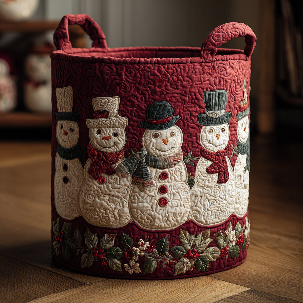 Red Snowman Parade Quilted Laundry Basket Home Decor Corporate Christmas Gifts