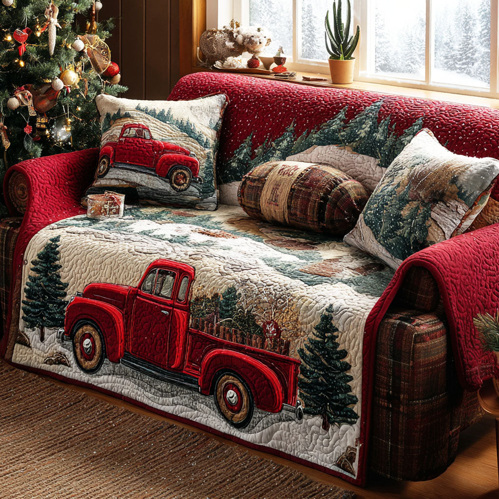 Red Truck Cabin Quilted Sofa Cover Sofa Seat Covers Christmas Presents