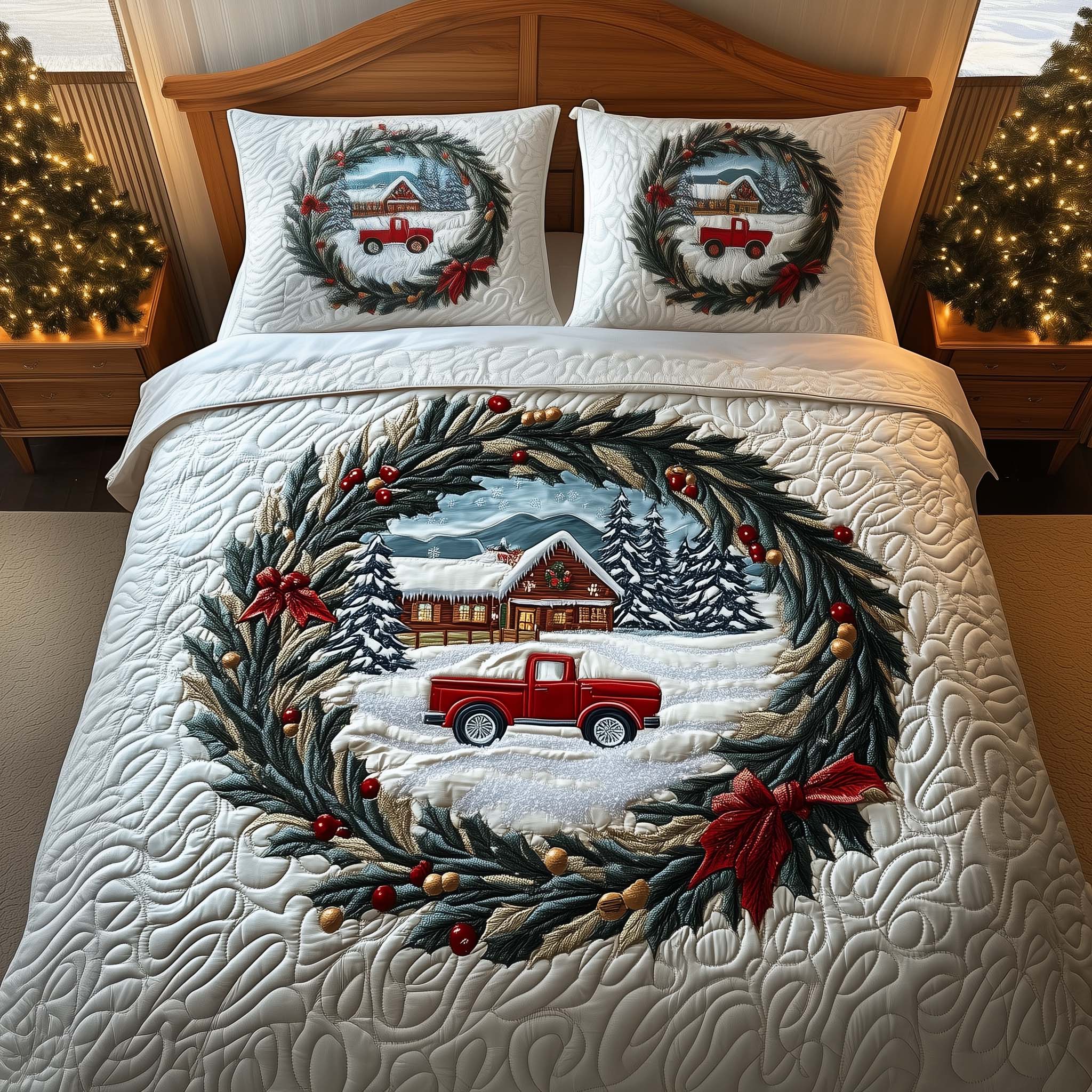 Red Truck Quilted Bedding Set Cozy Christmas Bedroom Christmas Present Ideas