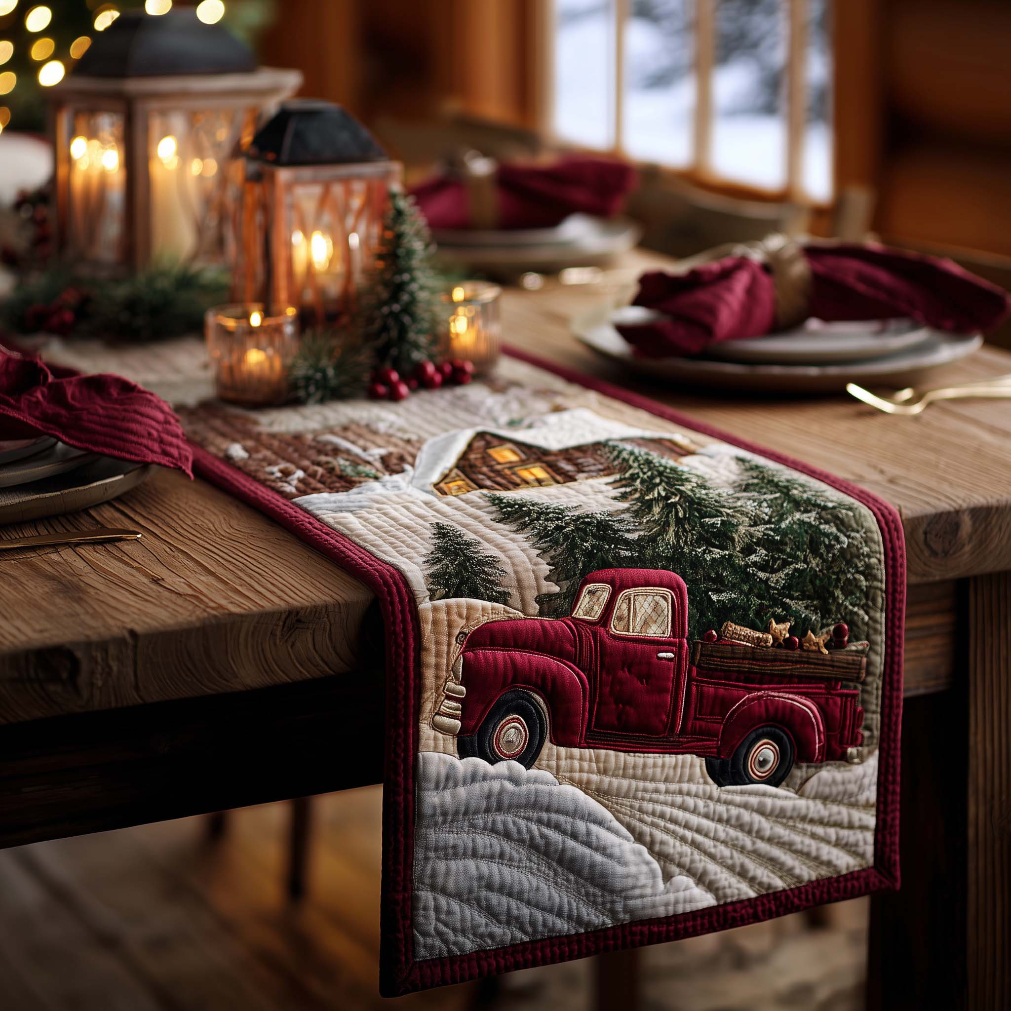 Red Truck Quilted Table Runner Christmas Table Runner Decor Good Christmas Gifts