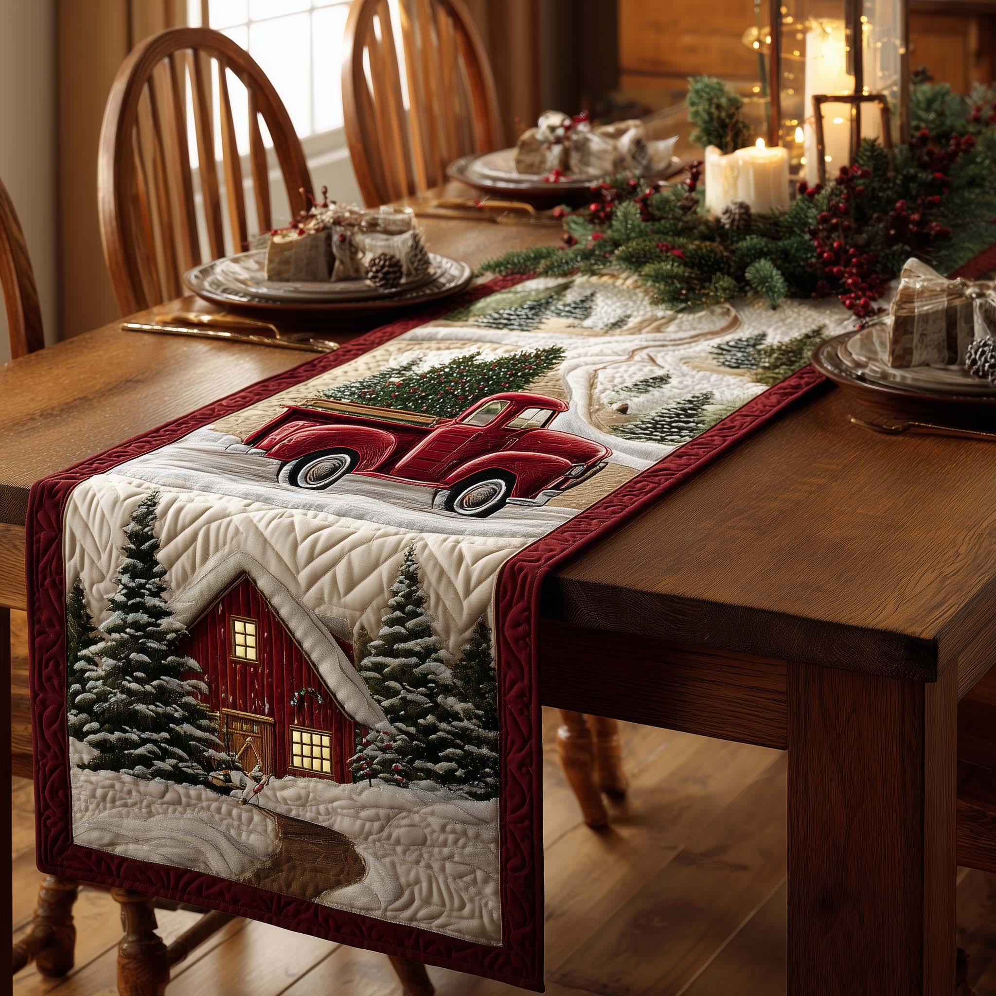 Red Truck Quilted Table Runner Festive Table Runners Funny Secret Santa Gifts