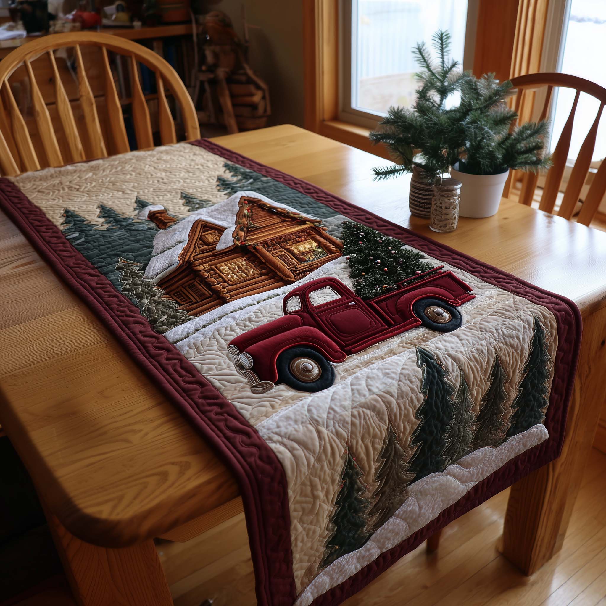 Red Truck Quilted Table Runner Xmas Dinner Table Decorations Cool Christmas Gifts