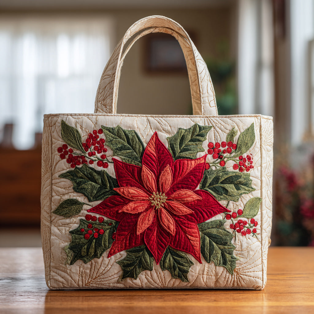 Regal Poinsettia Quilted Tote Bag Best Everyday Shoulder Bag Nice Christmas Present For Wife