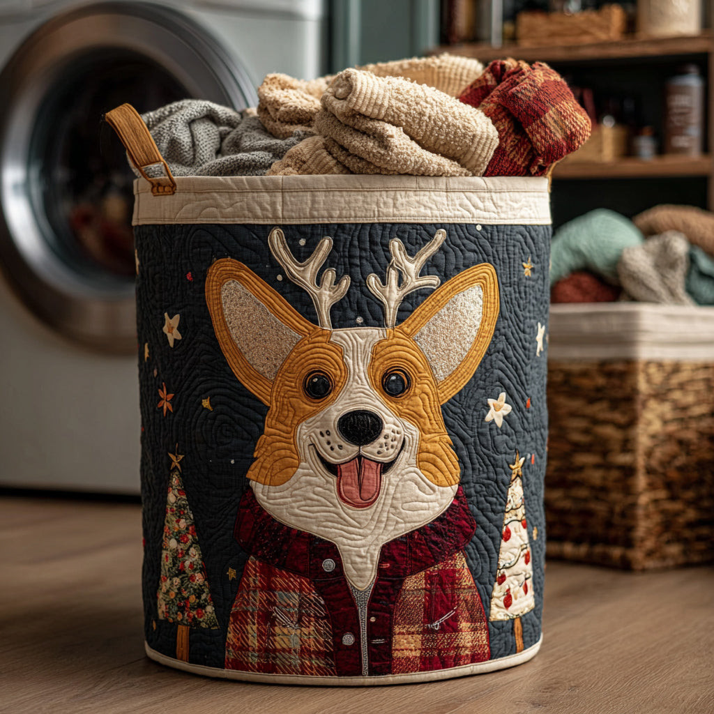 Reindeer Corgi Quilted Laundry Basket Best Laundry Basket Grandparent Xmas Presents
