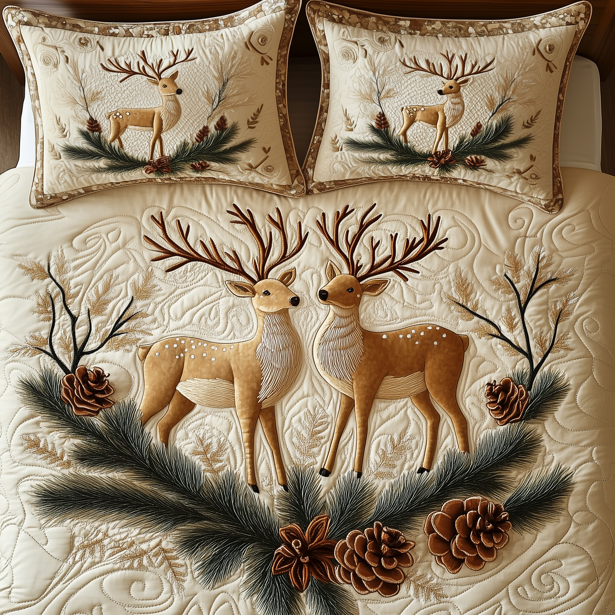 Reindeer Couple Quilted Bedding Set Cozy Christmas Bedroom Christmas Gifts For Couple