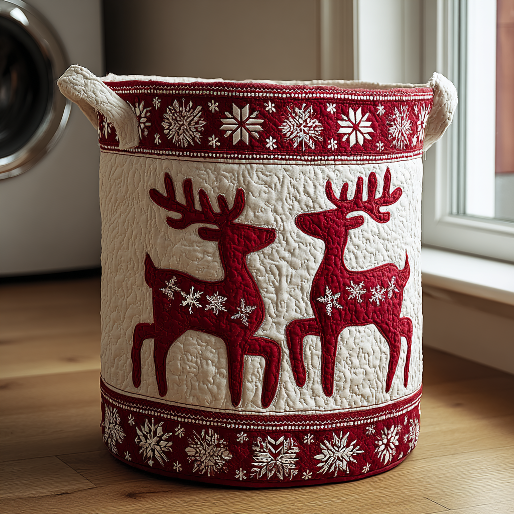 Reindeer Glow Quilted Laundry Basket Foldable Laundry Basket Christmas Gift For Wife