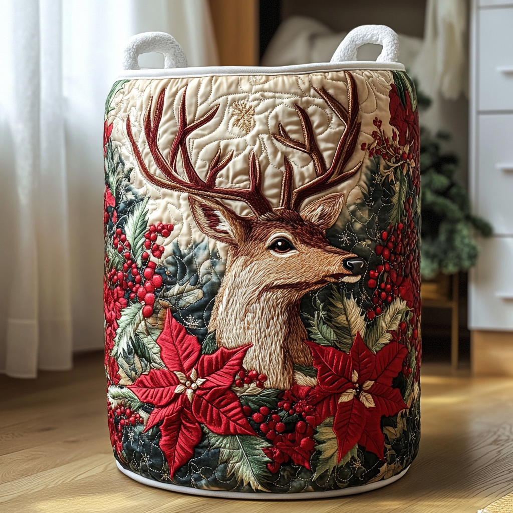 Reindeer Joy Quilted Laundry Basket Home Decor Items Unique Christmas Gifts