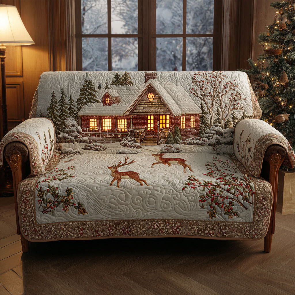 Reindeer Lodge Quilted Sofa Cover Slipcover Sofa Family Christmas Presents
