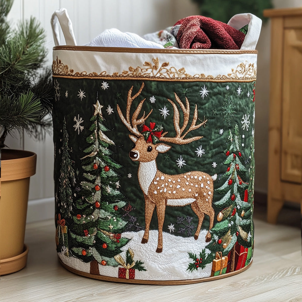 Reindeer Magic Quilted Laundry Basket Best Dirty Clothes Hamper Xmas Gifts For Grandma