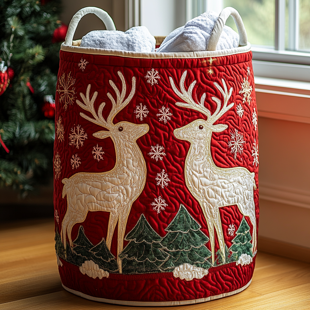 Reindeer Magic Quilted Laundry Basket Folding Laundry Hamper Perfect Gift For Girlfriend
