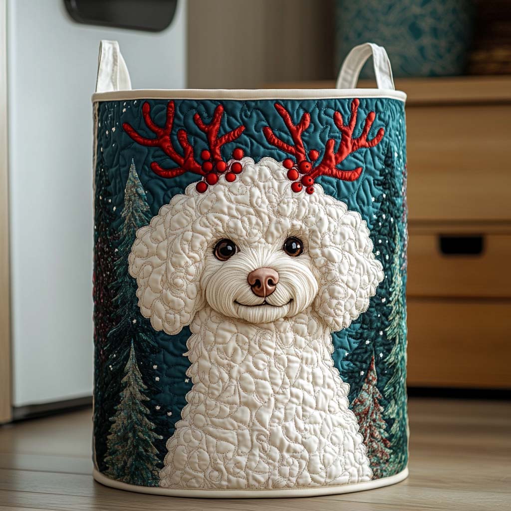 Reindeer Pup Quilted Laundry Basket Unusual Laundry Basket Poodle Themed Gifts