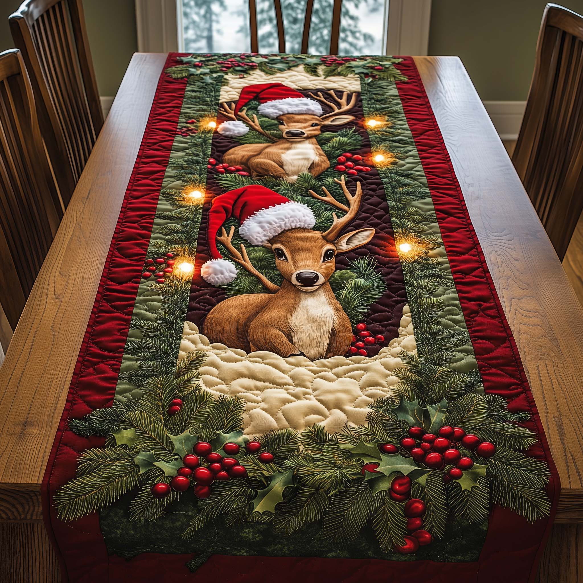 Reindeer Quilted Table Runner Christmas Holiday Table Runners Christmas Gift Ideas For Her