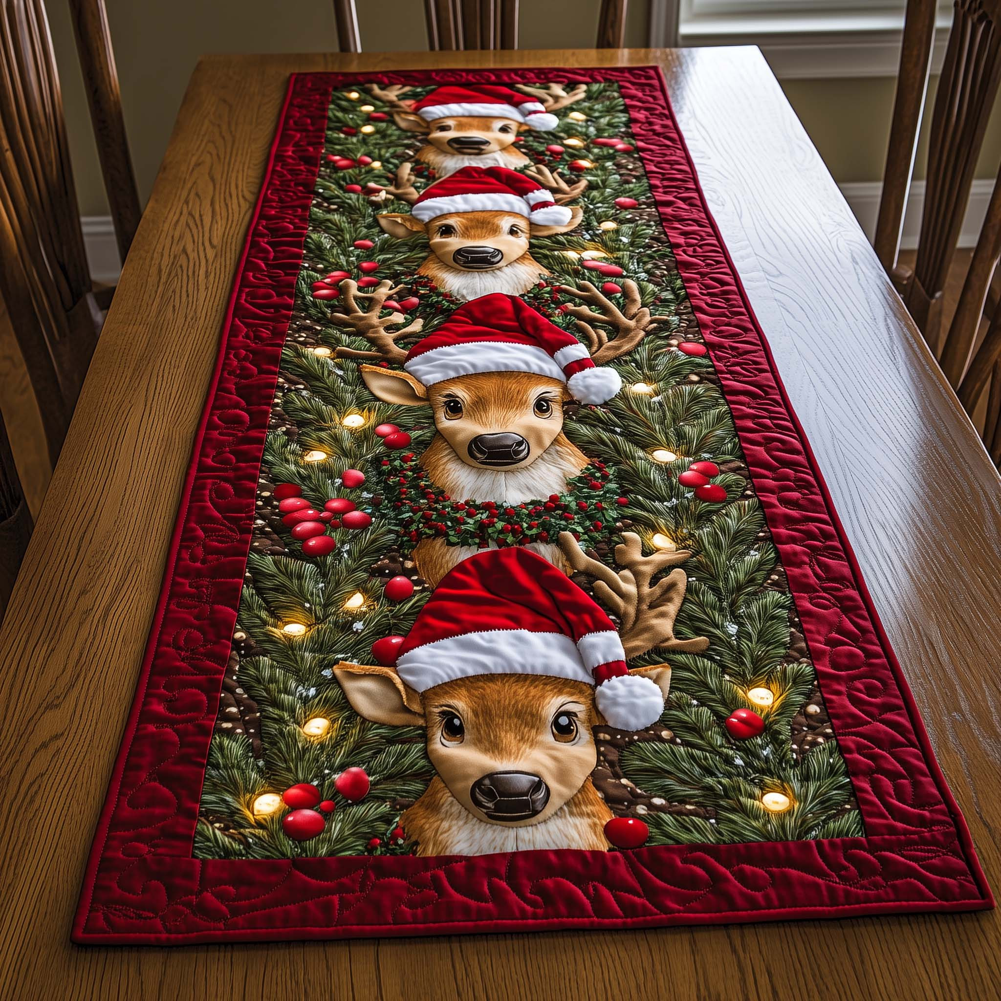 Reindeer Quilted Table Runner Elegant Christmas Table Runners Unique Christmas Gifts