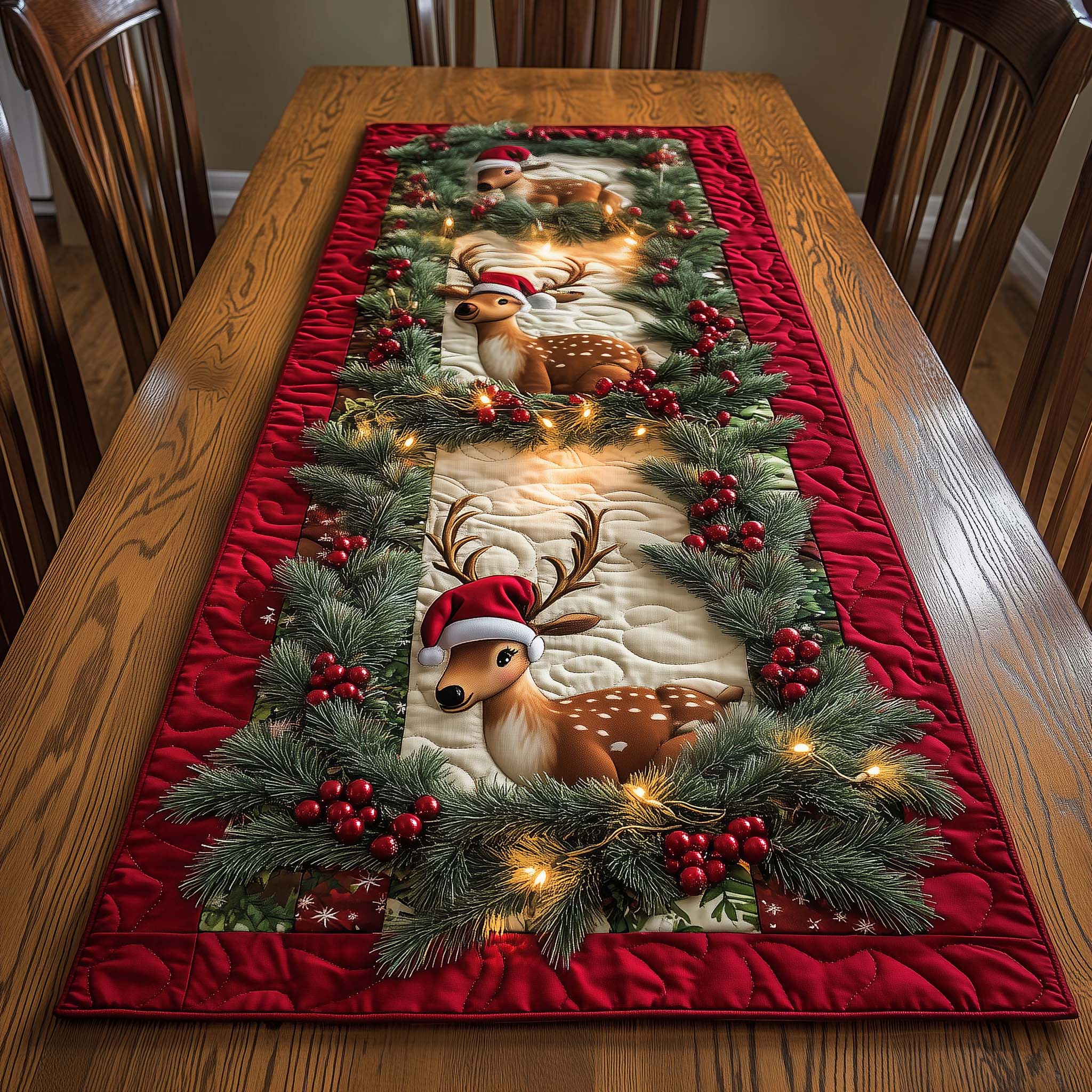 Reindeer Quilted Table Runner Holiday Home Decor Great Family Gifts For Christmas