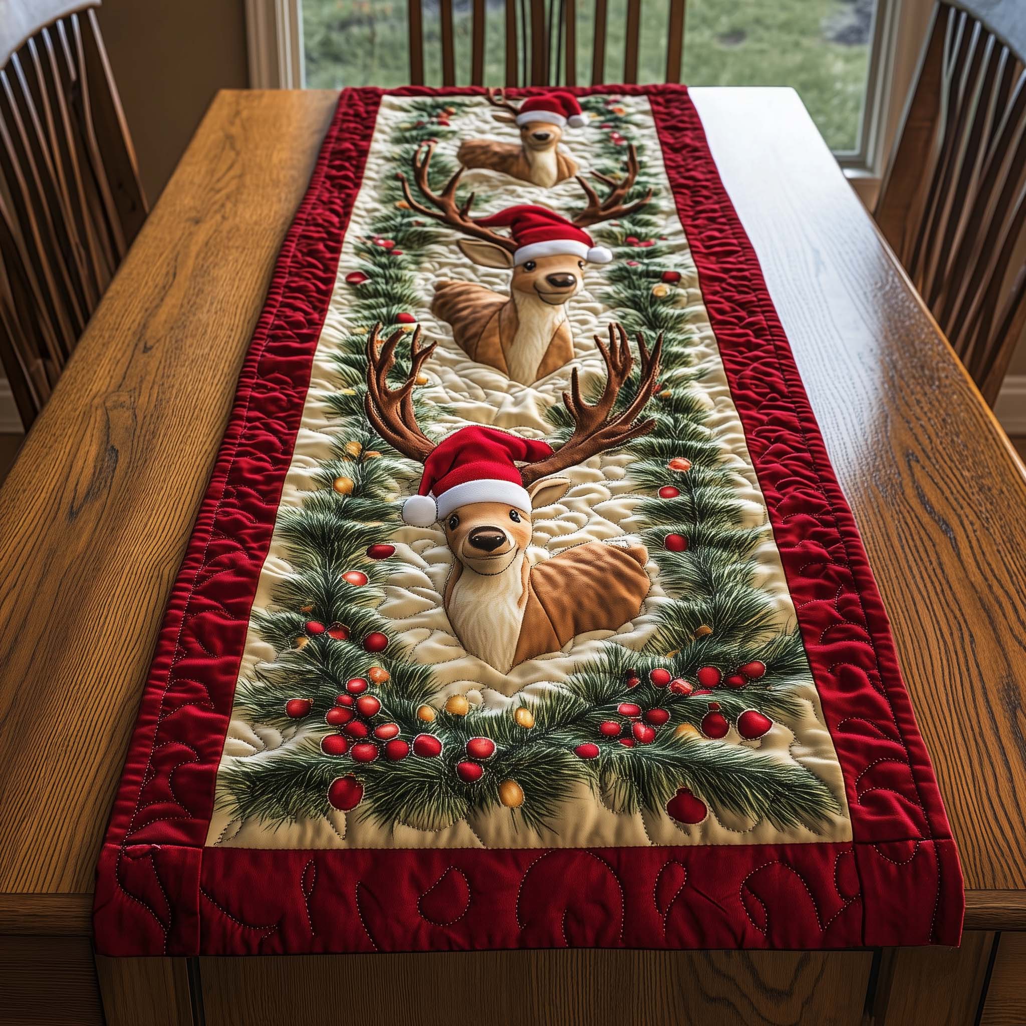 Reindeer Quilted Table Runner Table Runner Christmas Decor Christmas Gifts For Mum