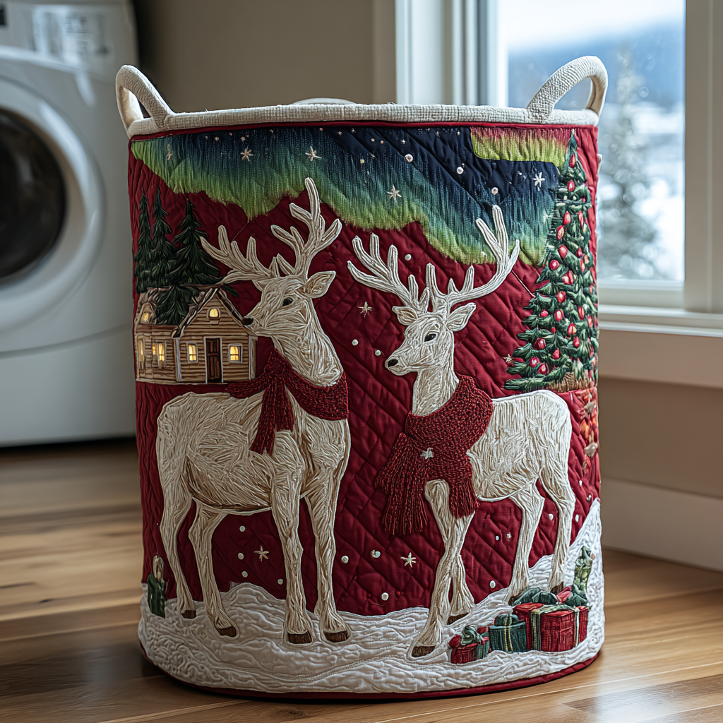 Reindeer Spirit Quilted Laundry Basket Foldable Laundry Hamper Christmas Gift For Girlfriend