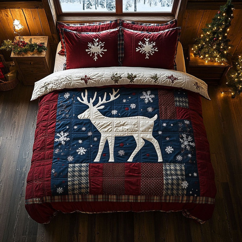 Reindeer Winter Dream Quilted Bedding Set Christmas Bedding Duvet Cover Bed Decorations