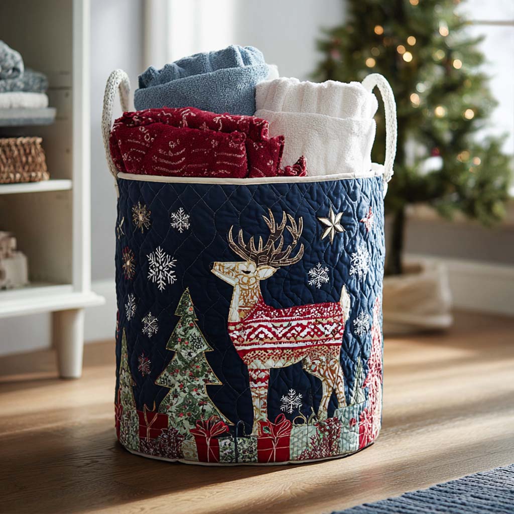 Reindeer Wishes Quilted Laundry Basket Laundry Hamper Christmas Ideas For Family