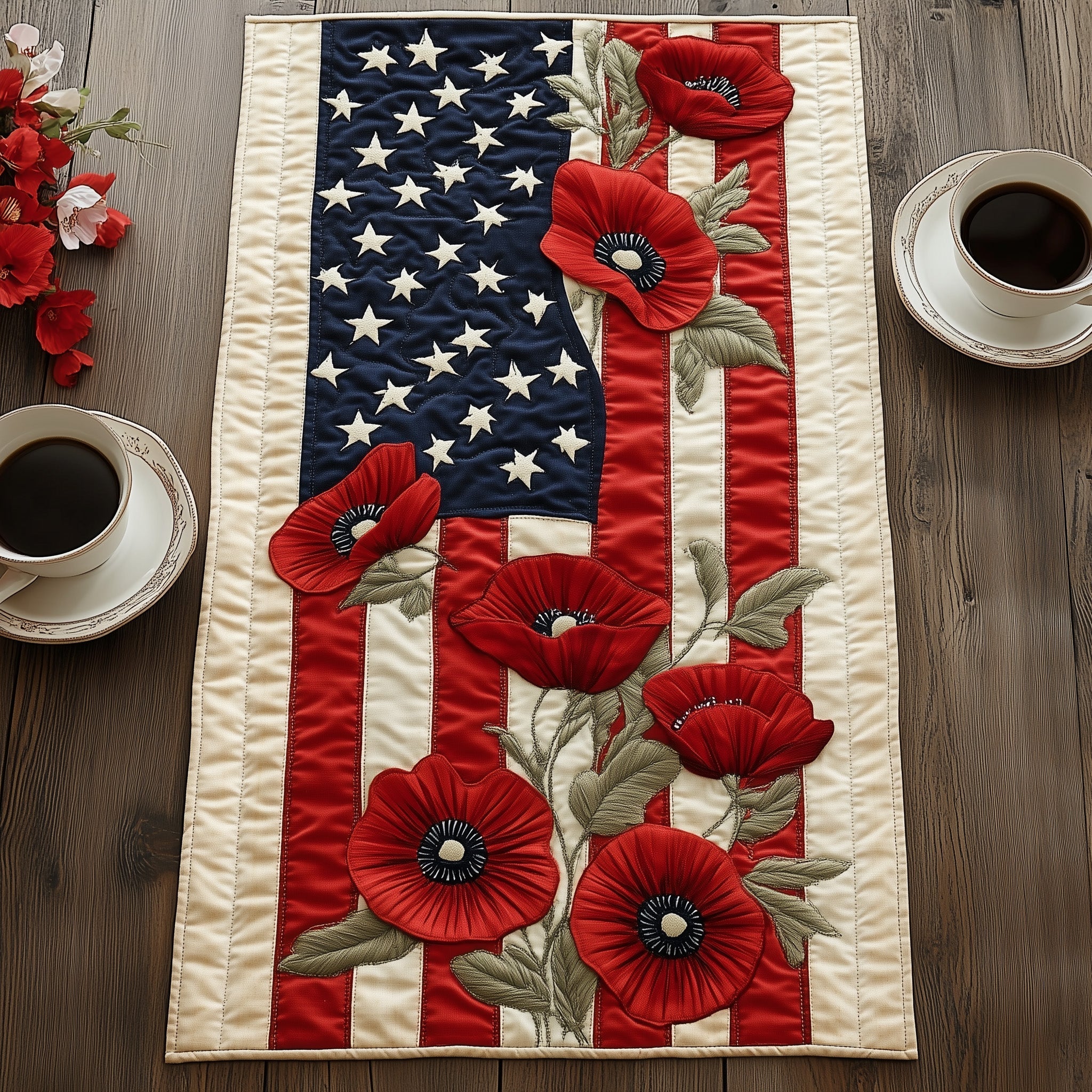 Remember And Honor Flowers Quilted Table Runner Dining Room Table Decor Ideas Unique Gifts For Mother