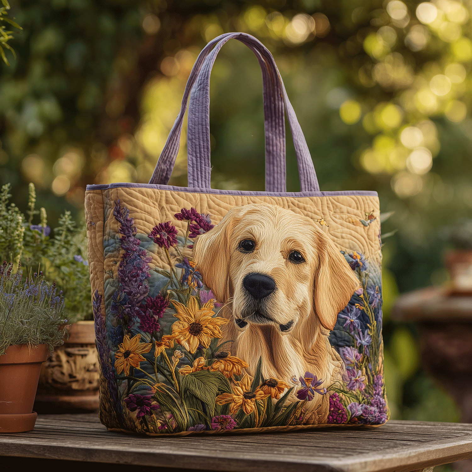 Retriever Blossom Quilted Tote Bag Shoulder Bags For Women Cool Gifts For Mom