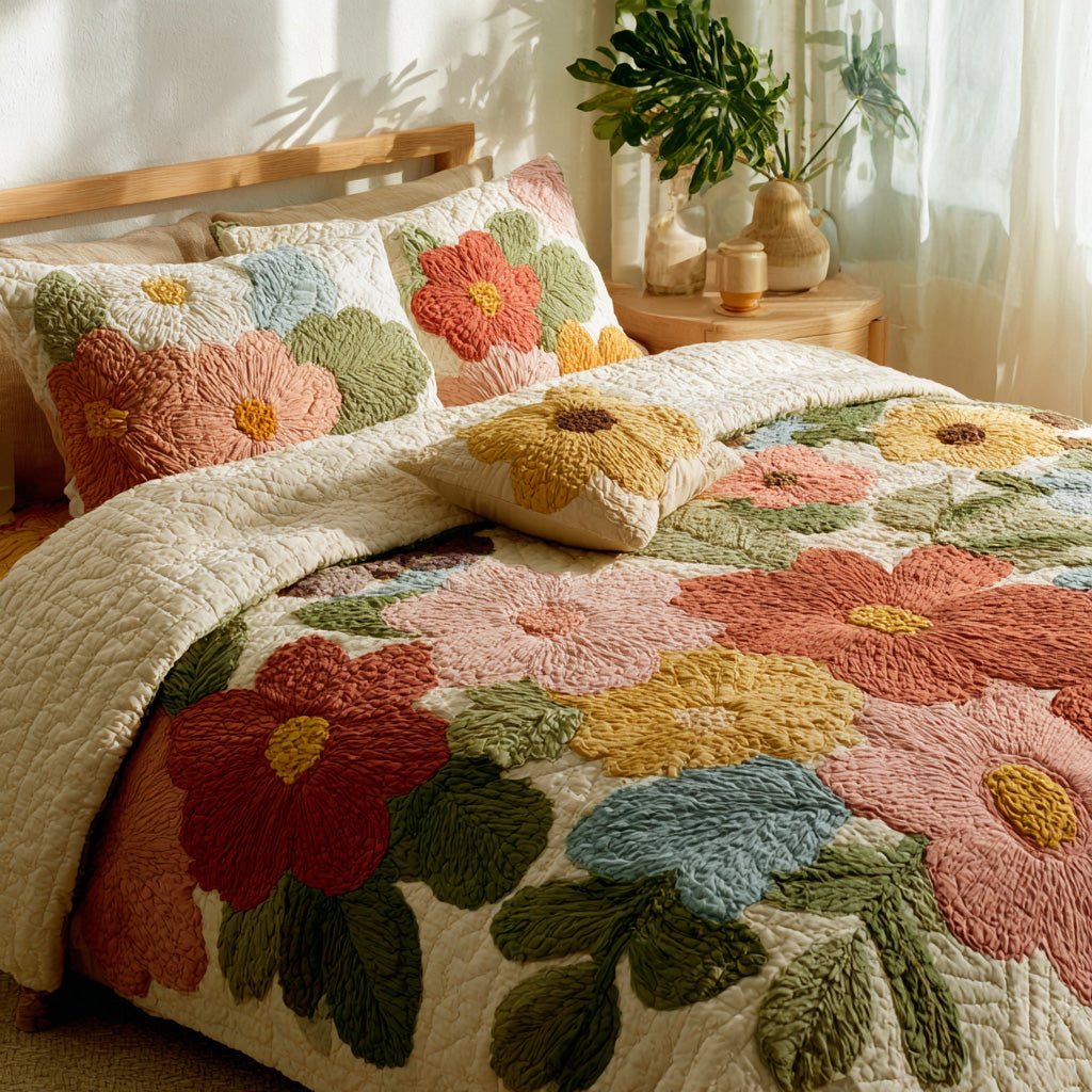 Retro Daisy Patchwork Quilted Bedding Set Unique Sheet Sets Unique Gifts For Mom