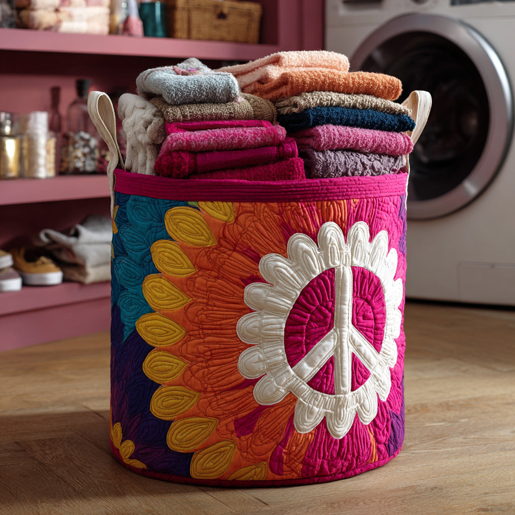 Retro Hippie Quilted Laundry Basket Best Dirty Clothes Hamper Mothers Day Gift For Sister