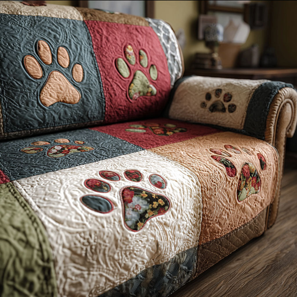 Retro Paw Quilted Sofa Cover Couch Cushion Covers Dog Gifts For Dog Lovers