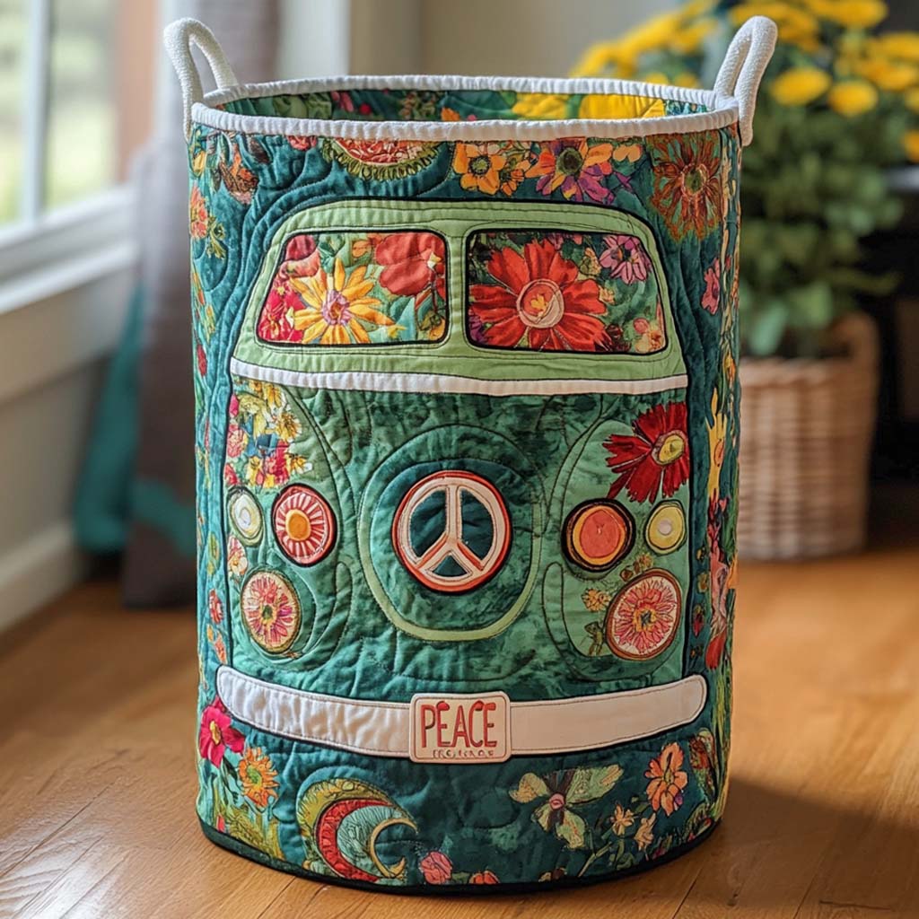 Retro Peace Bus Quilted Laundry Basket Unique Cool Laundry Basket Cute Mothers Day Gift Ideas