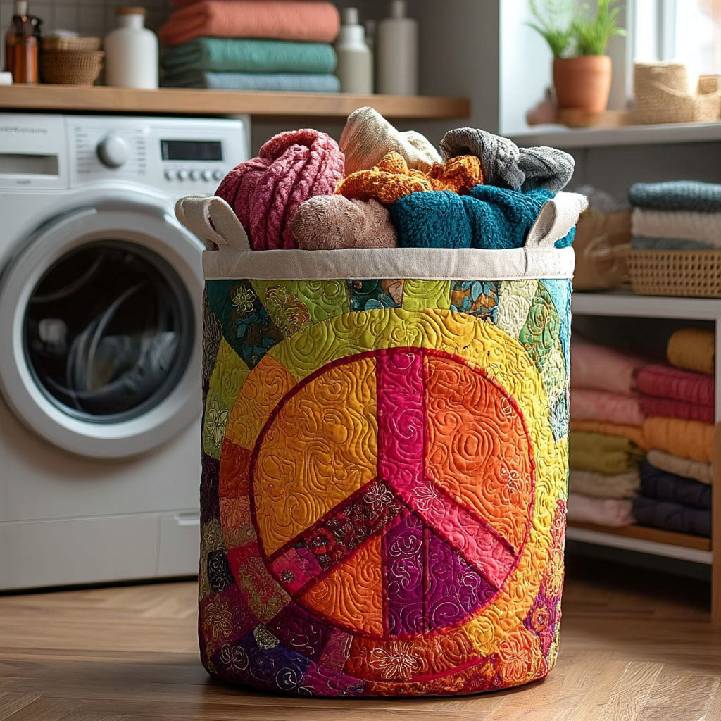 Retro Rainbow Peace Quilted Laundry Basket Modern Laundry Hamper Best Mothers Day Ideas