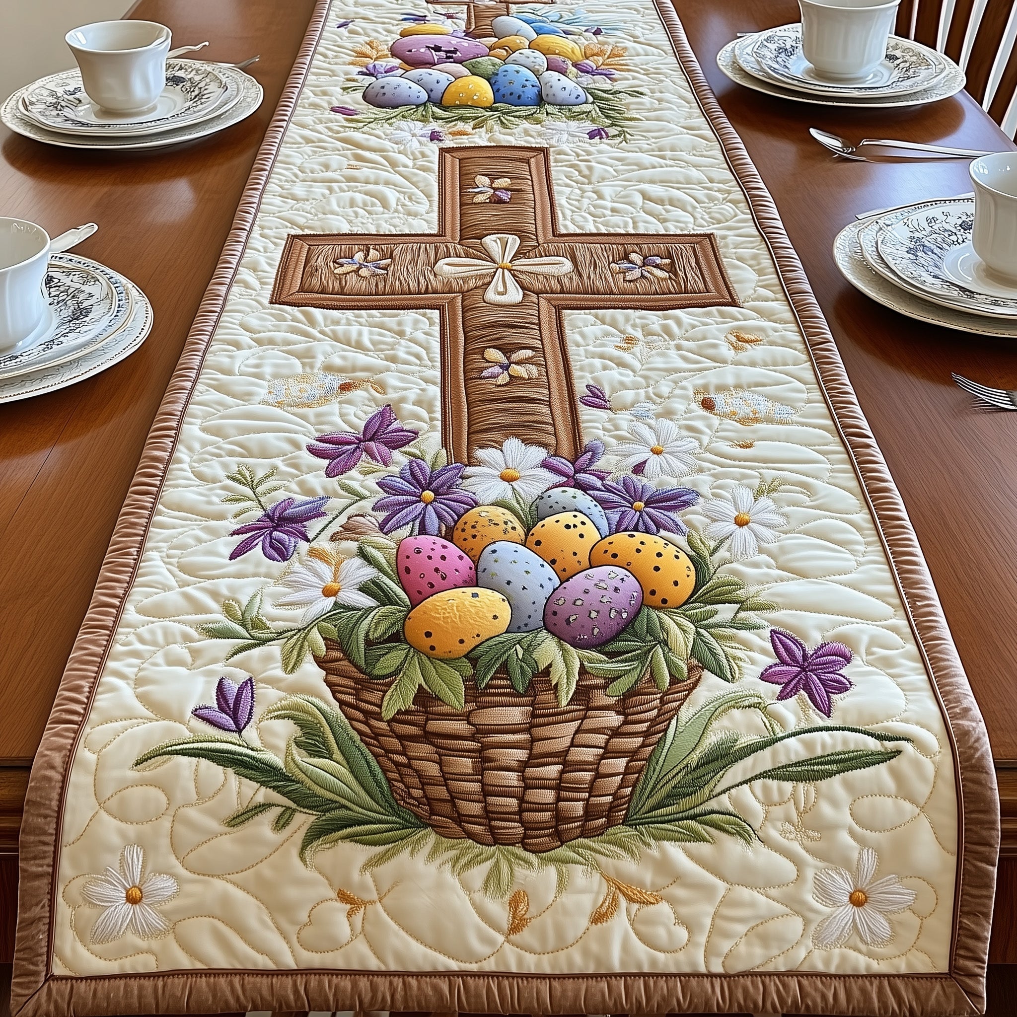 Risen Savior Quilted Table Runner Elegant Holiday Decor Faith Easter Gifts