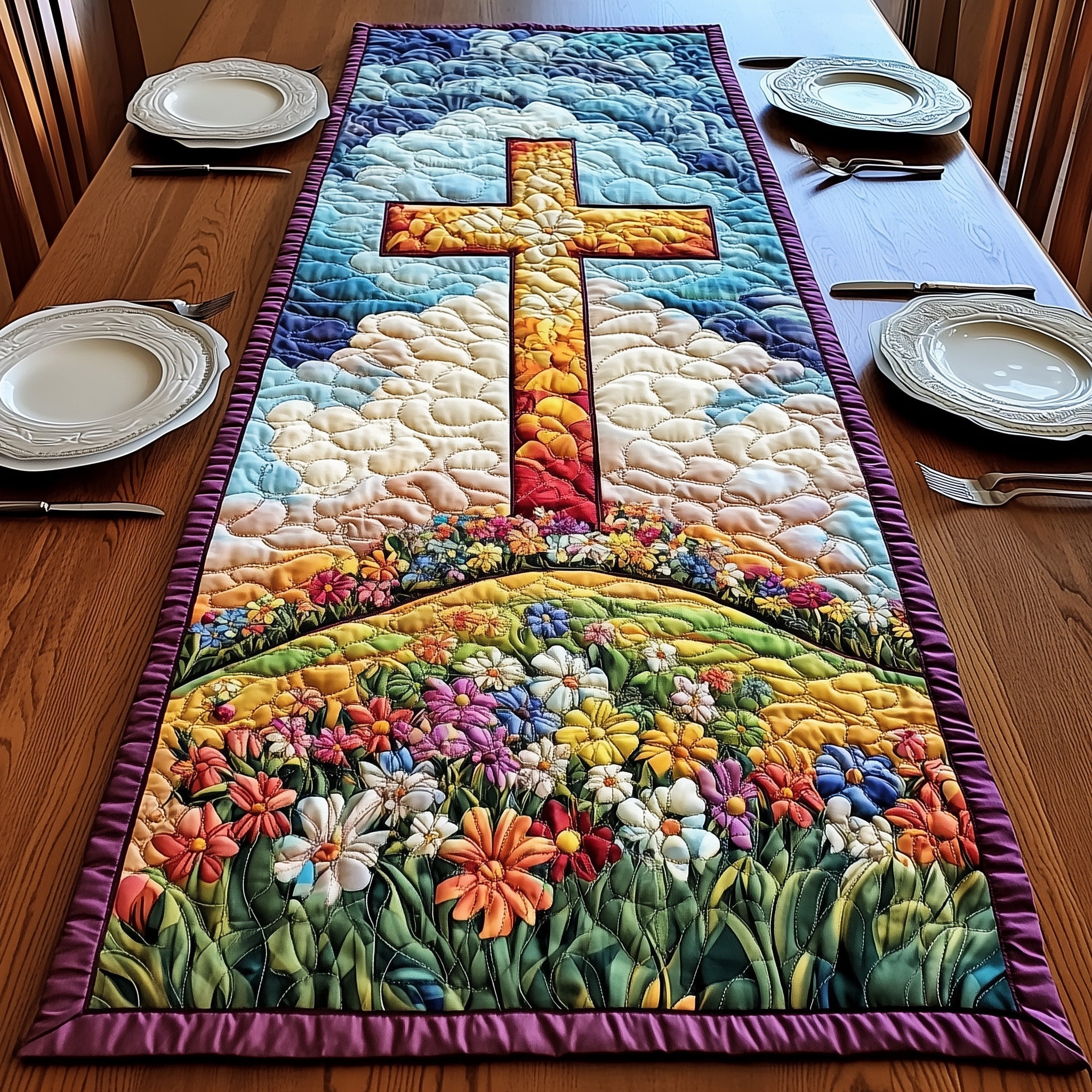 Risen Savior Quilted Table Runner Holiday Themed Table Runners Christian Easter Gifts