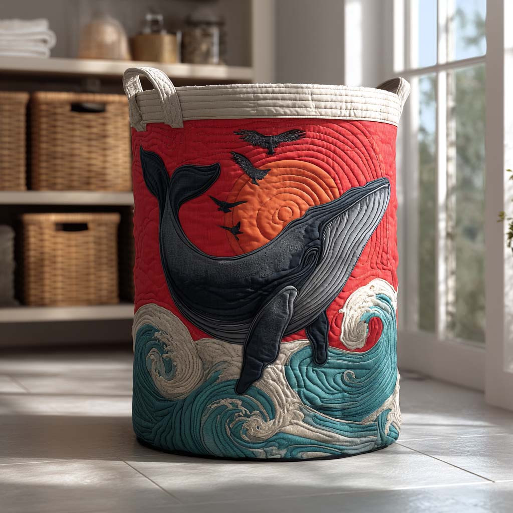 Rising Whale Quilted Laundry Basket Decor Laundry Basket Whale Themed Presents