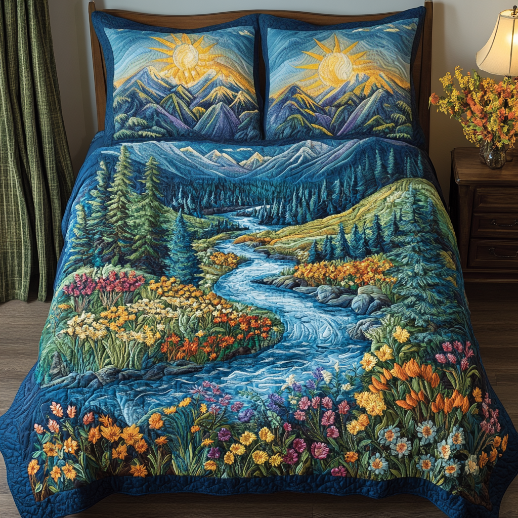 River Bloom Quilted Bedding Set Best Bed Sheet Set Best Gifts For Dad