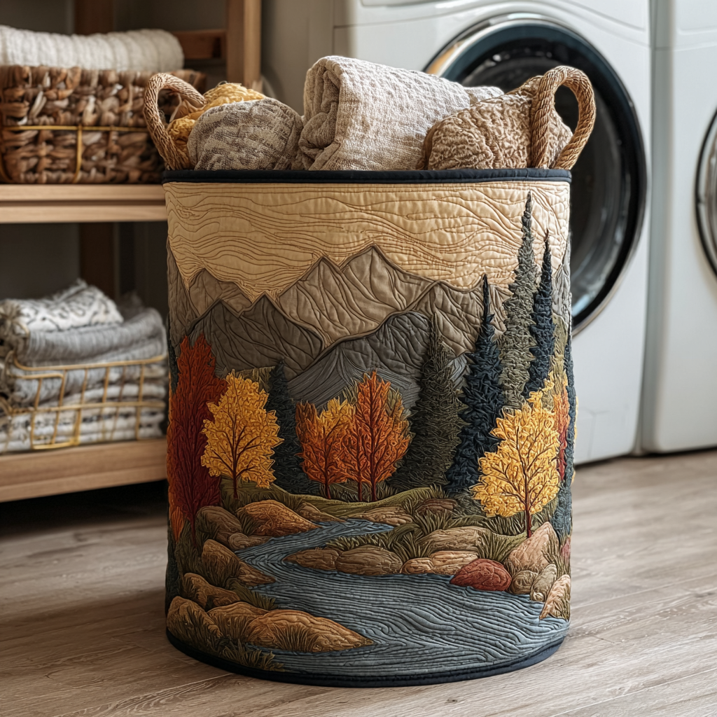 River Path Quilted Laundry Basket Home Decorations Best Father's Day Special Gifts