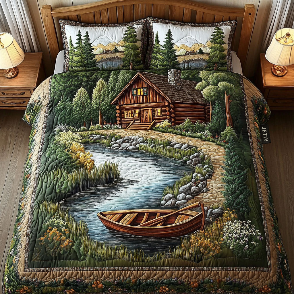 Riverside Cabin Boat Quilted Bedding Set Cute Bed Sheets For Teens Gifts For Mom
