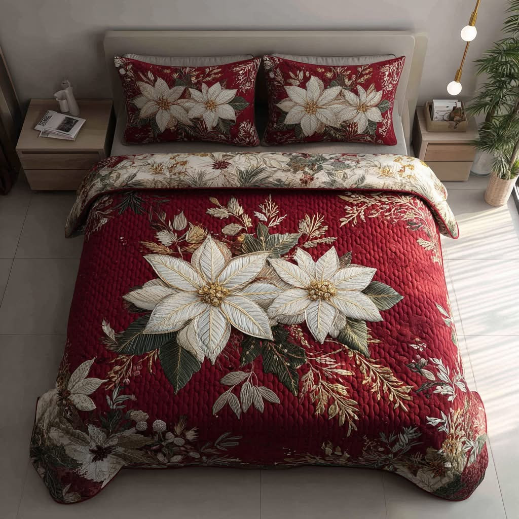 Robbie Poinsettia Garden Christmas Quilted Bedding Set Duvet Cover Best Christmas Gifts 2025