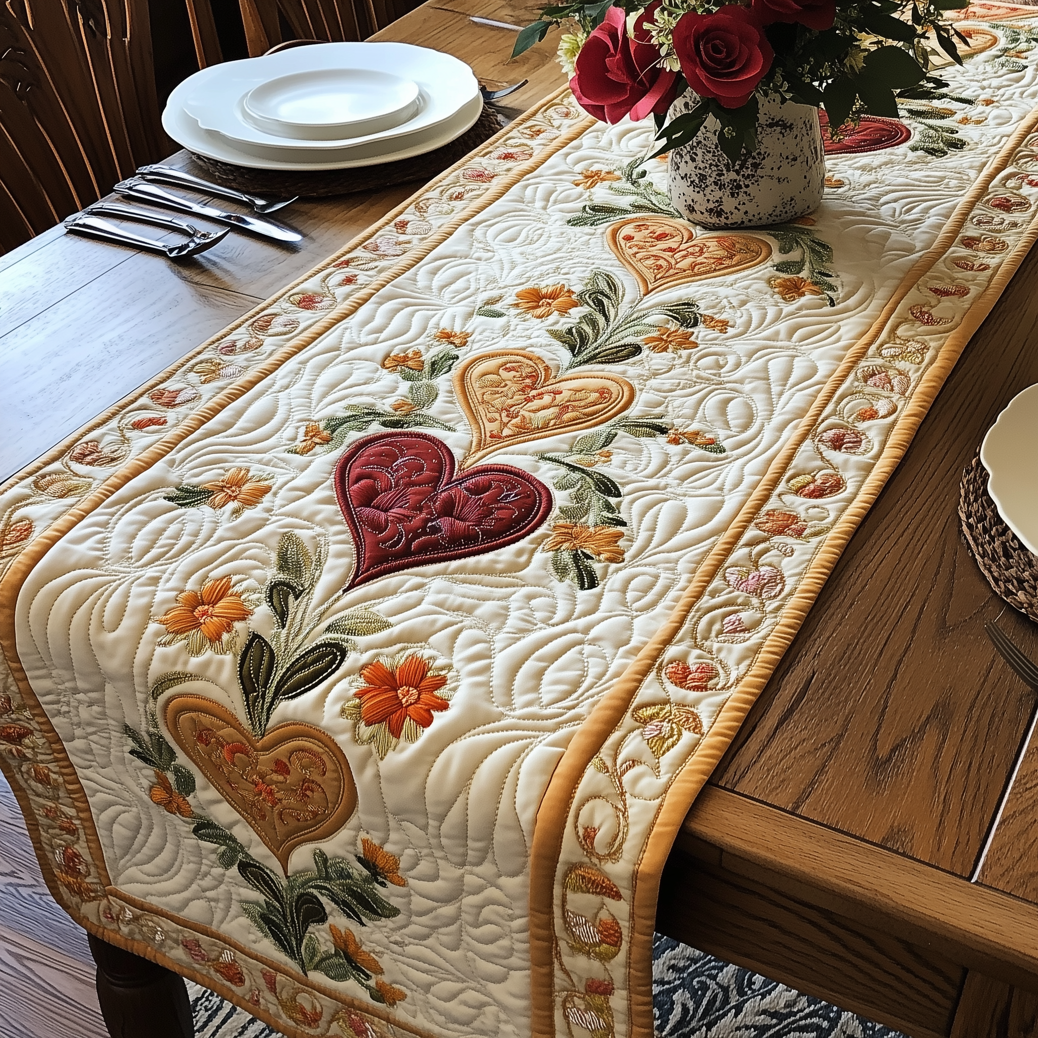 Romance in Bloom Quilted Table Runner Romantic Table Decor Good Valentine Day Gifts