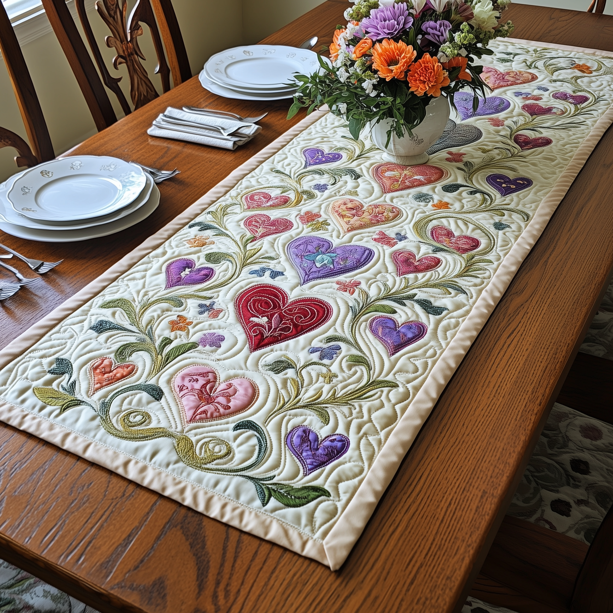 Romance in Bloom Quilted Table Runner Valentine Table Set Up Valentine Day Gifts For Girlfriend