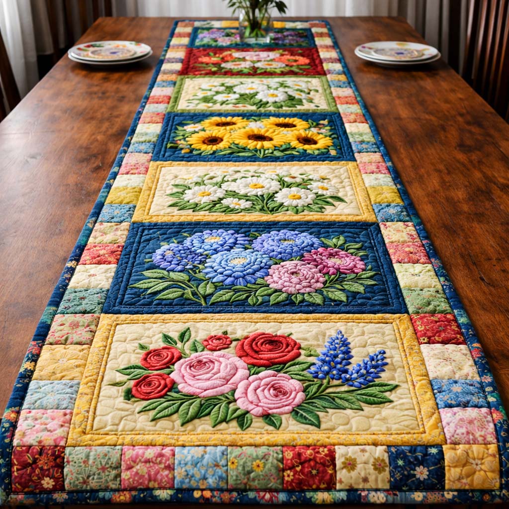 Romantic Bloom Patchwork Quilted Table Runner Dinner Table Decor Ideas Top 10 Mother's Day Gift Ideas