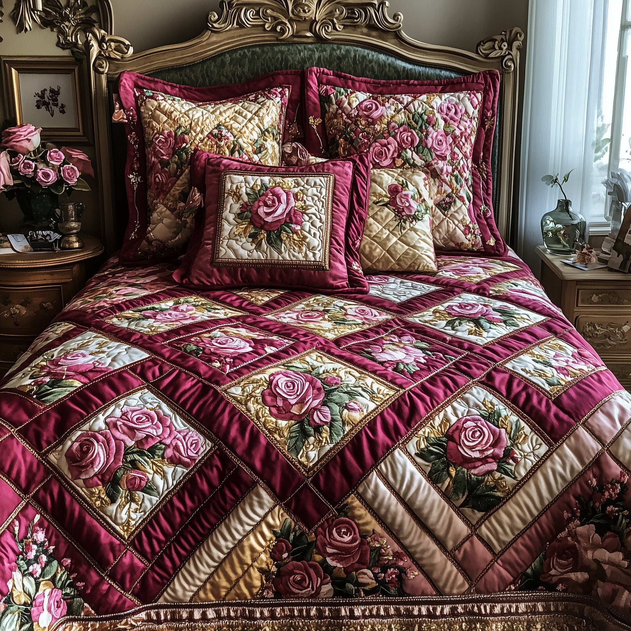Romantic Rose Elegance Quilted Bedding Set Best Sheets Ever Mother's Day Gifts For Friends
