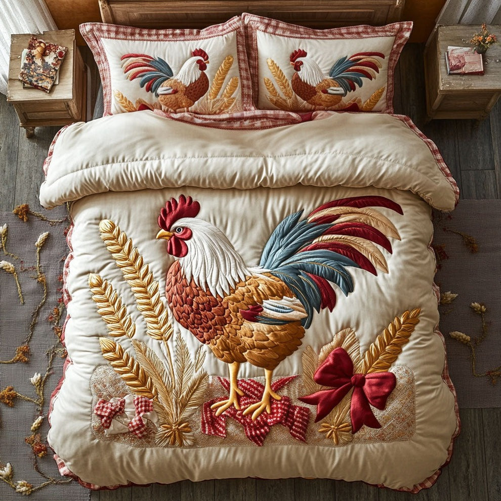 Rooster And Wheat Quilted Bedding Set Bedroom Decorations Gifts For Farmer