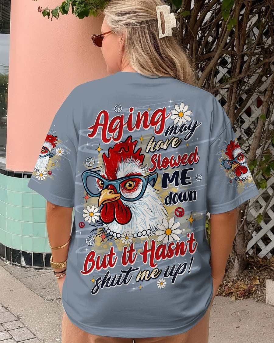 Rooster Chicken Aging May Have Slowed Me Down T-Shirt Chicken Lovers Merch Gift Ideas - Image 2