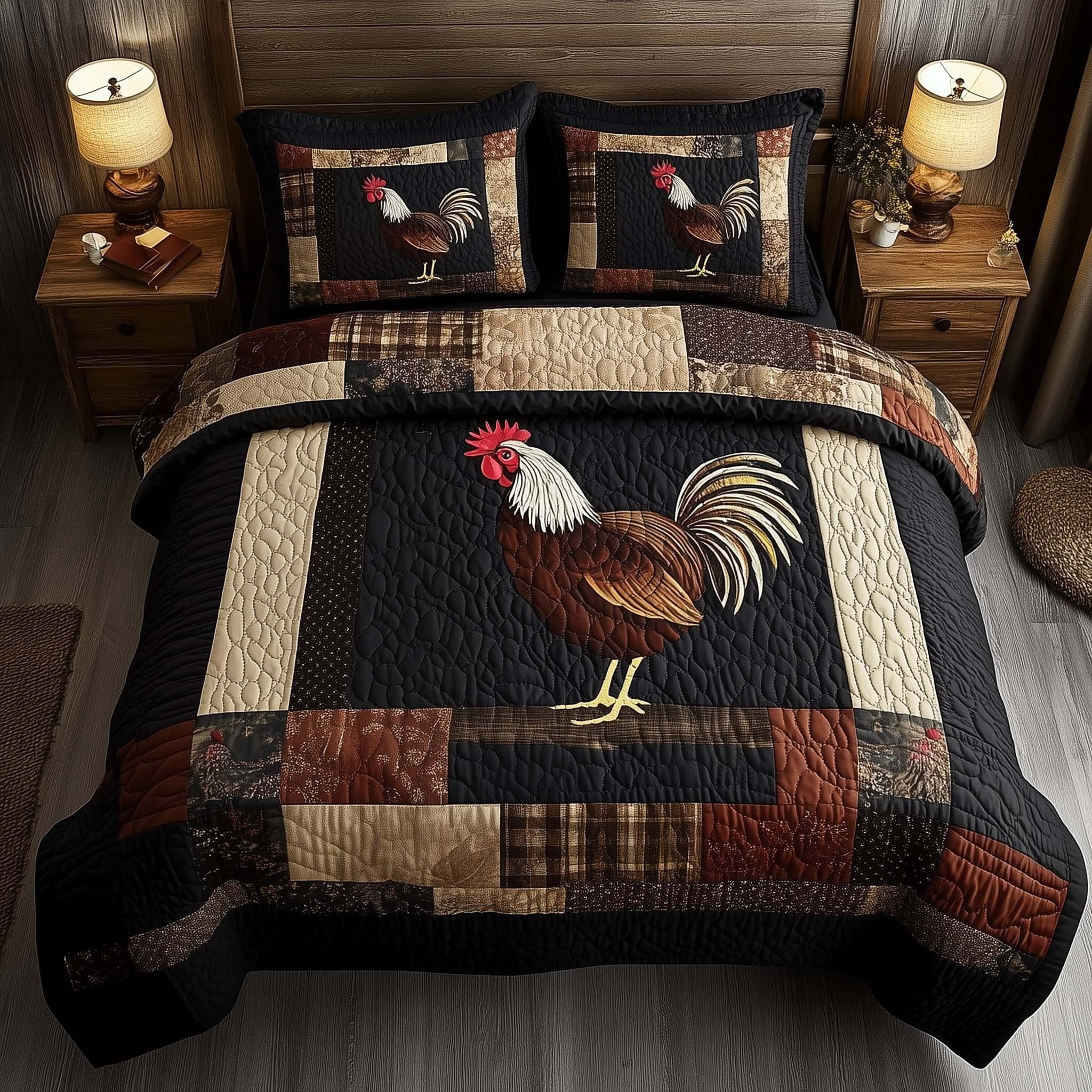 Rooster Patchwork Quilted Bedding Set Bed Room Decoration Gifts With Chickens On Them