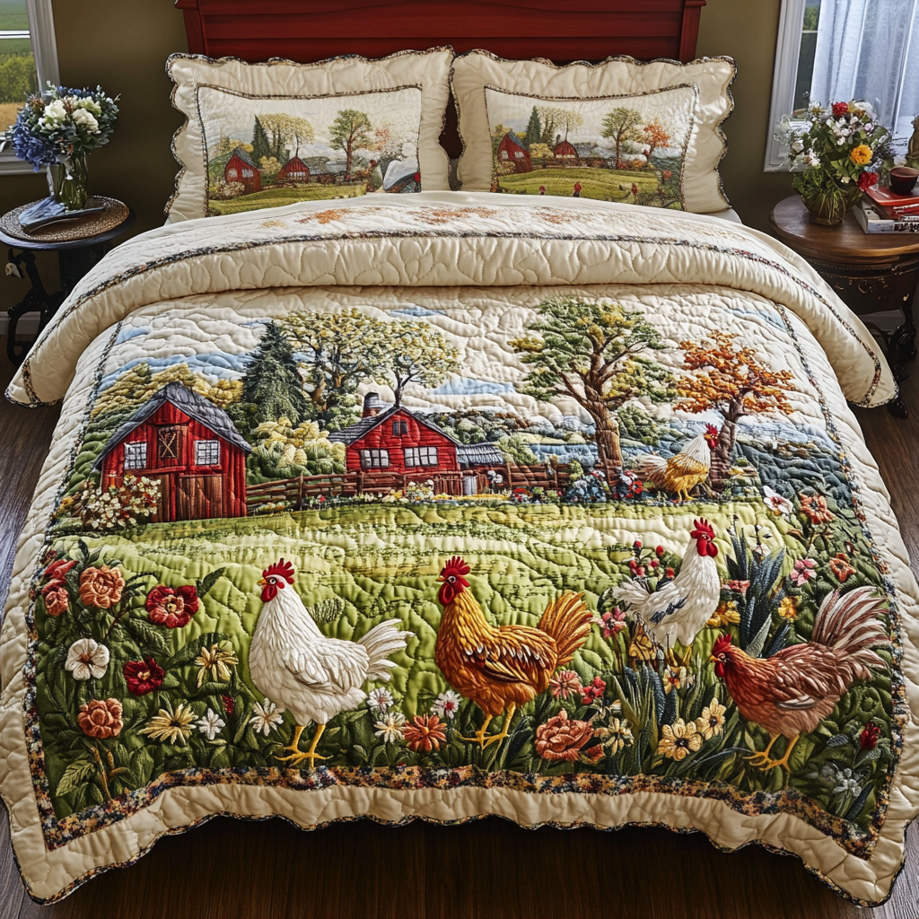 Rooster Ridge Quilted Bedding Set Bed Room Decoration Gift Ideas For Chicken Owners
