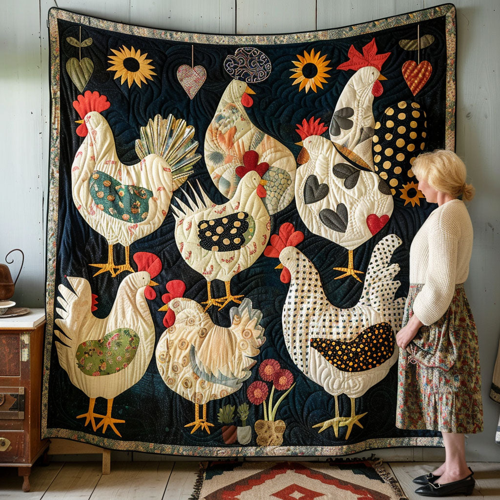 Rooster's Garden Haven Quilted Blanket Bedroom Decor Ideas Gifts For Chicken Farmers
