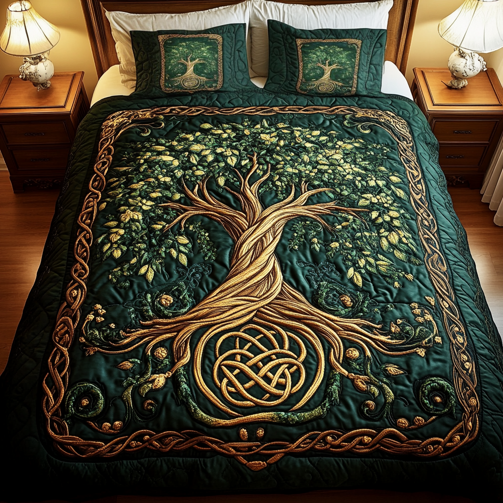 Rooted Harmony Quilted Bedding Set Unique Bed Sheet Set Tree Of Life Gifts For Dad