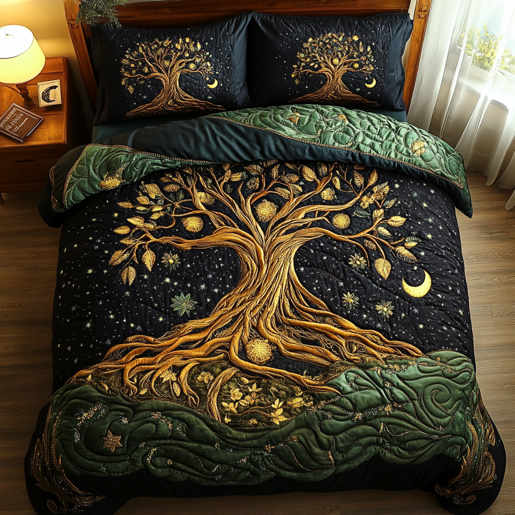 Roots Of Peace Quilted Bedding Set Unusual Bed Sheets Tree Of Life Presents