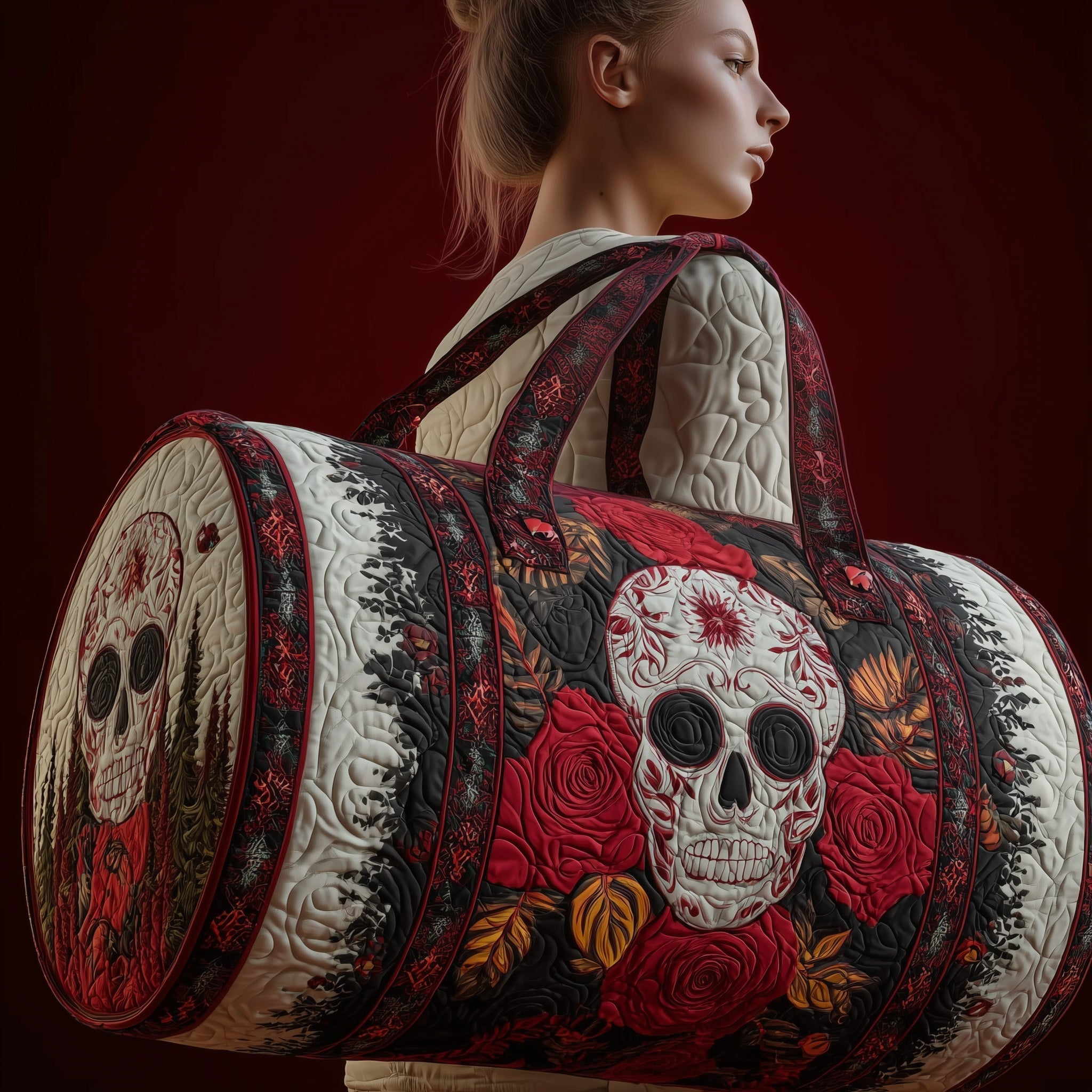 Rosa Muerta Quilted Duffle Bag Luxury Duffle Bag Cute Mothers Day Gift Ideas
