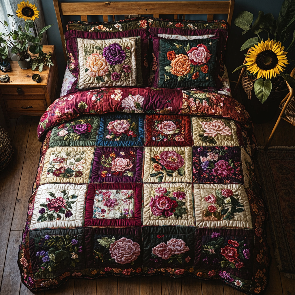 Rose Bloom Quilted Bedding Set Best King Bed Sheets Good Fathers Day Gifts